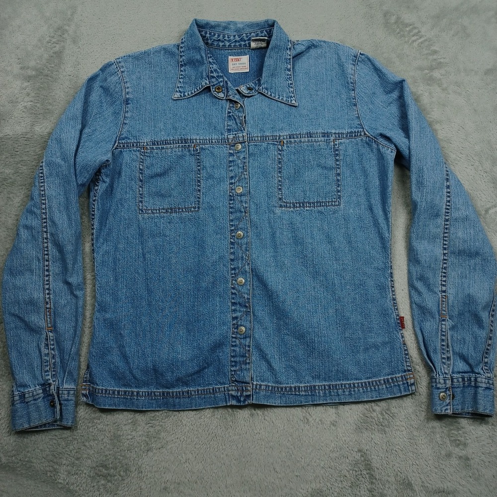 Vintage Levis Shirt‎ Mens Large Blue Denim Dry Goods Long Sleeve Casual 90s
